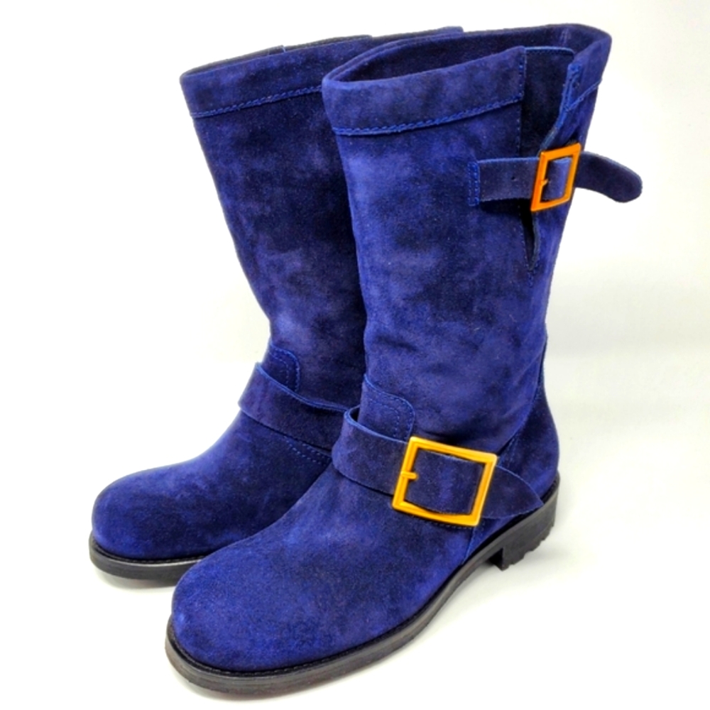 Jimmy Choo Navy Suede Moto Boots